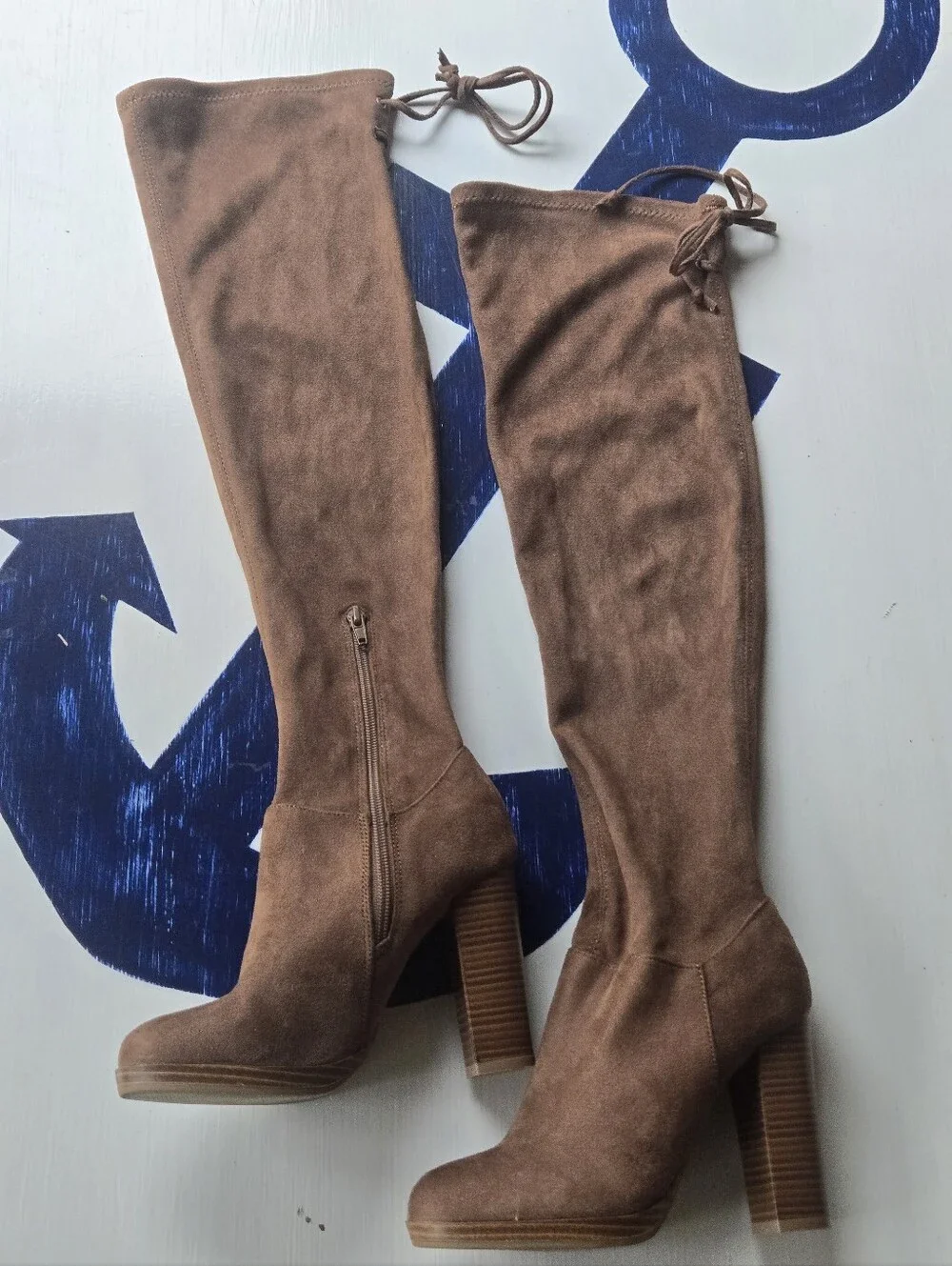 Wild Diva Cognac Brown Faux Suede Over The Knee Boot Size 6